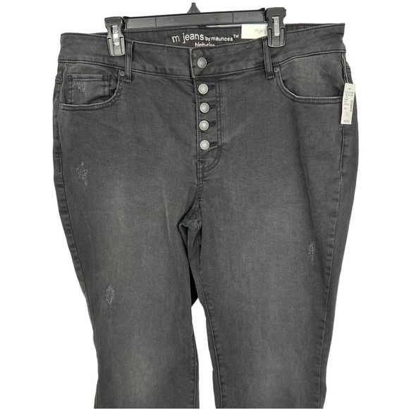 NWT m jeans by MAURICES Women’s Black Jeans Sz 18W Button Fly Distressed Stretch - Picture 2 of 15